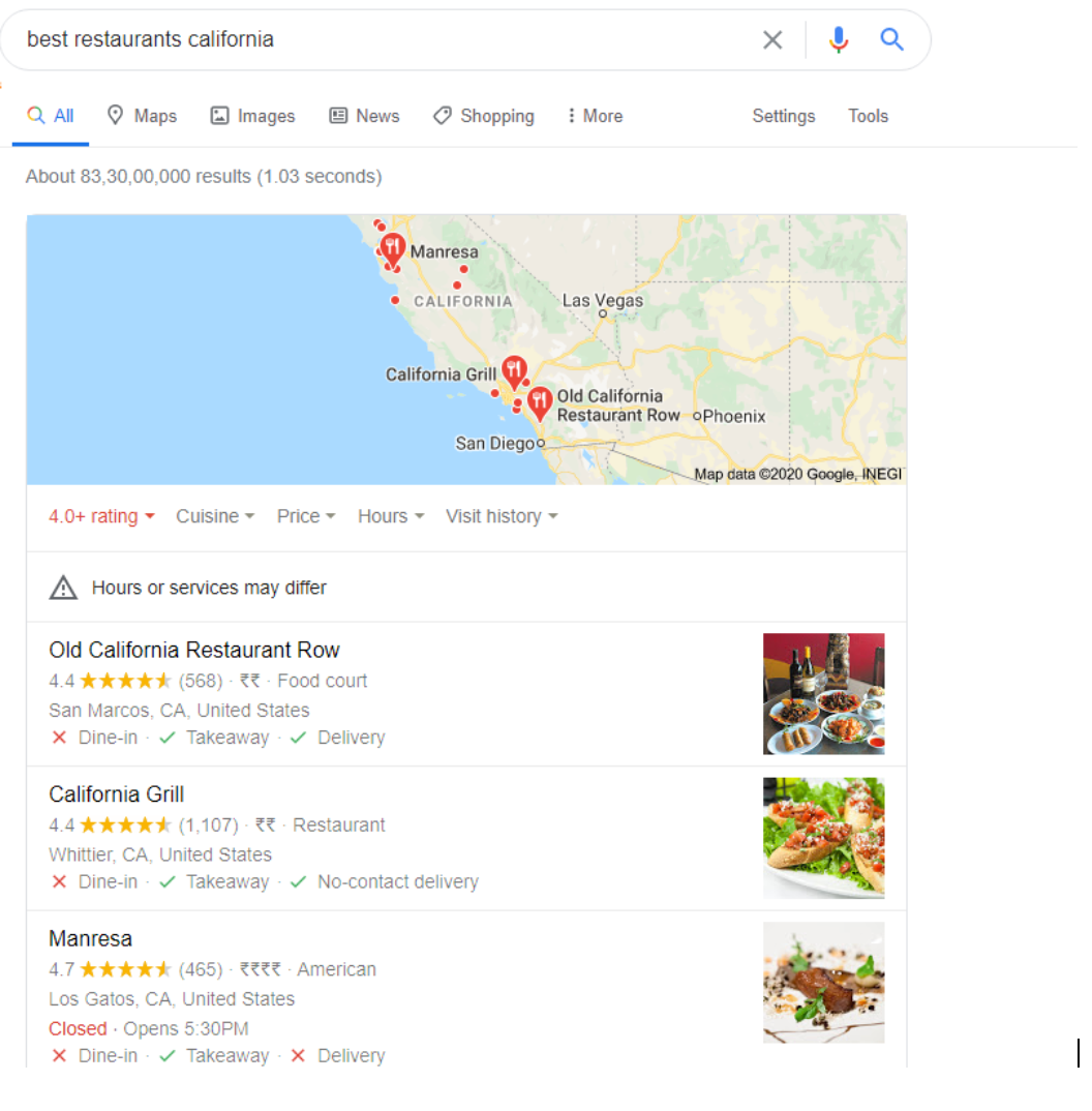Local restaurants on Google Maps