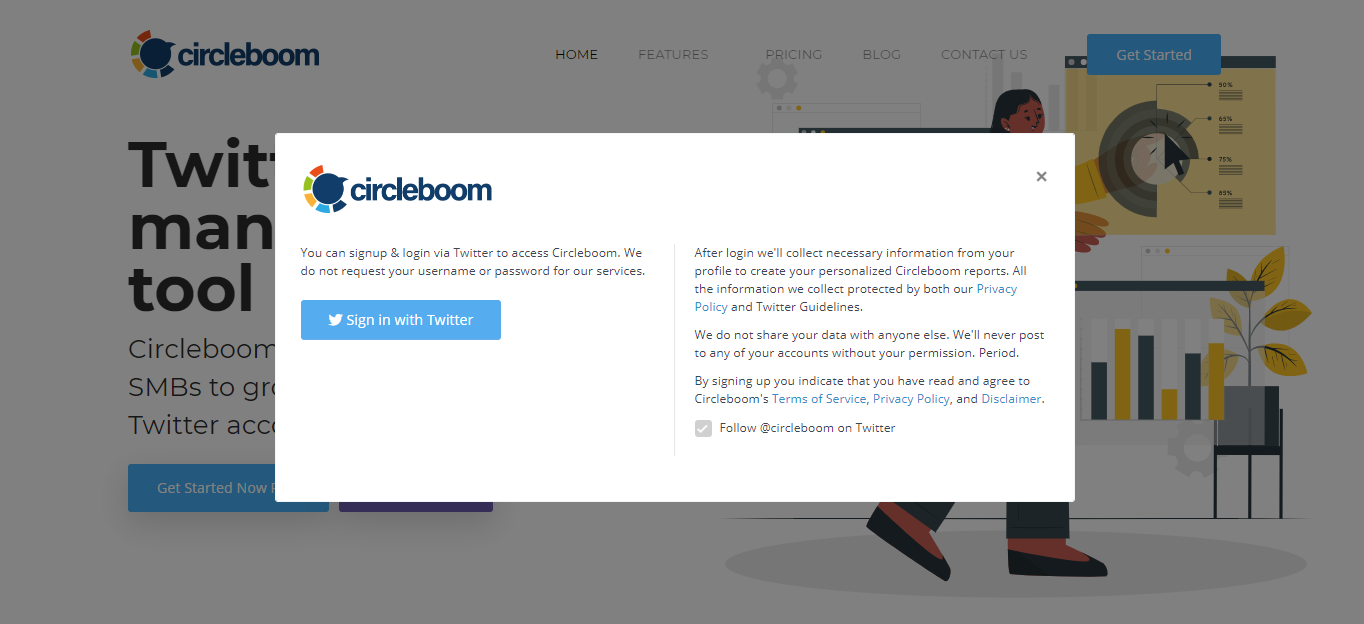 Sign in with Twitter and give access to Circleboom.