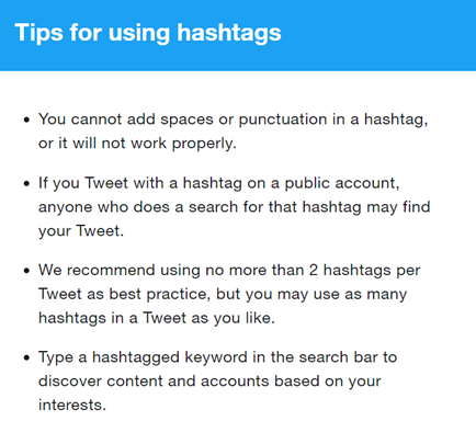 Twitter's suggestions for using hashtags
