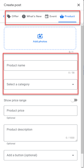 GMB posts can include product/service details