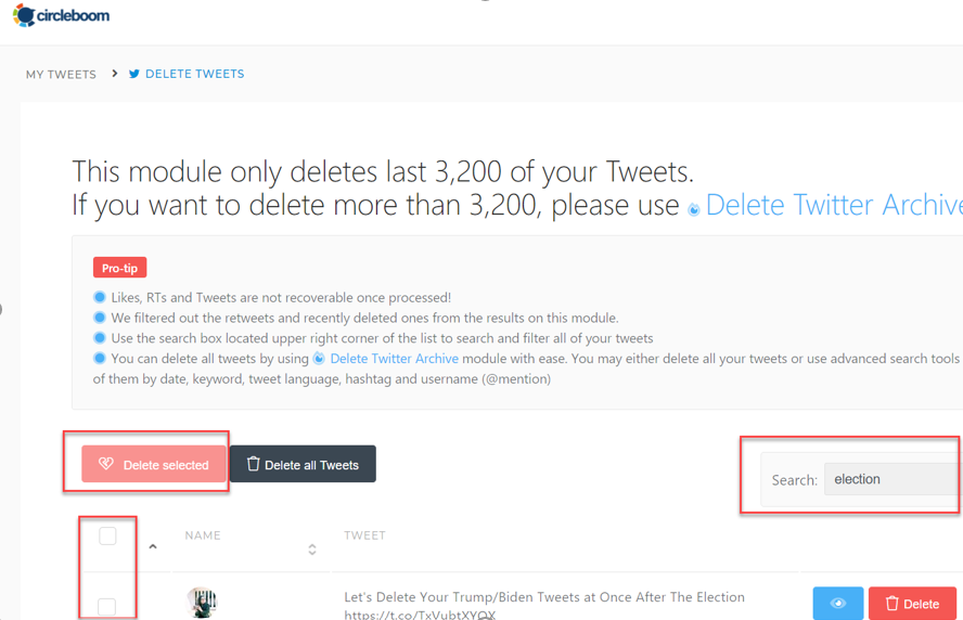 Deleting tweets by keywords can help you to clean up tweets of certain topic