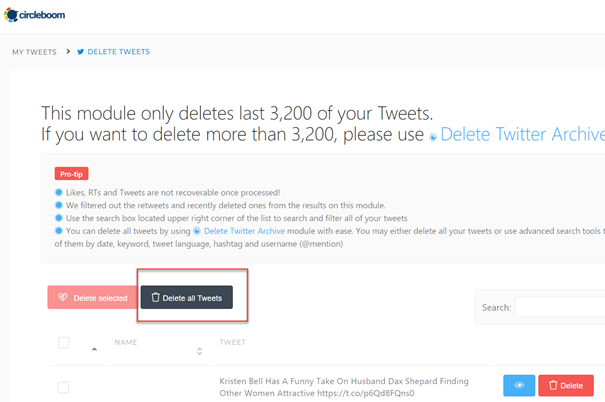 You can delete all of your last 3,200 tweets with one button