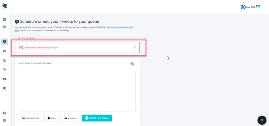 After creating post, select the account you want to post to.