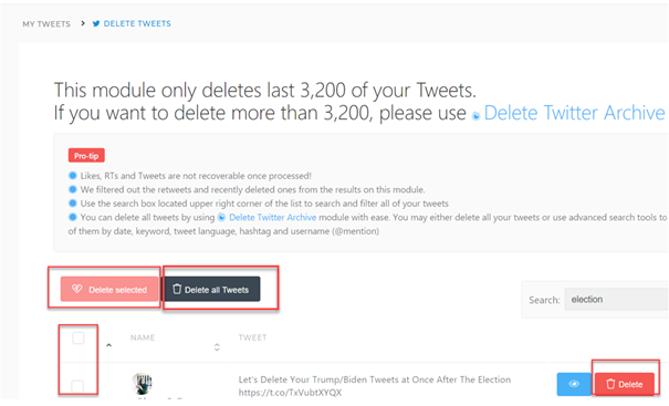 Delete your tweets with keywords and date.