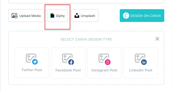 Circleboom Publish's social media post design tool offers you the free Giphy archive with one click!