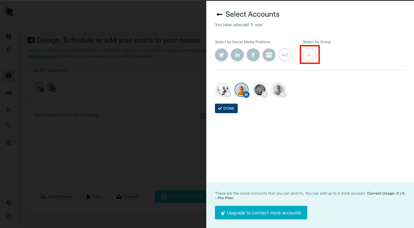 On Circleboom Publish, you can create groups of accounts that you want to post to altogether.