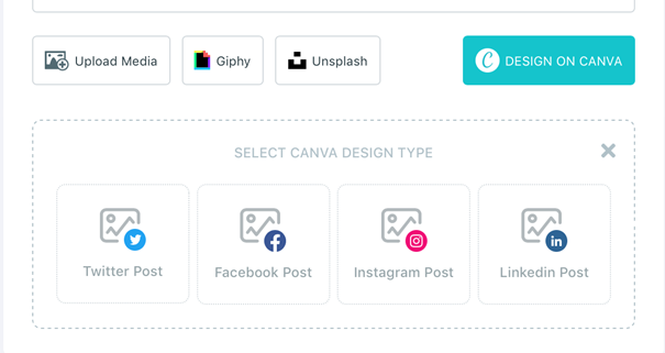 CB Publish offers Canva, Giphy and Unsplash as built-in features which are ready to use with one clickCB Publish offers Canva, Giphy, and Unsplash as built-in features which are ready to use with one click