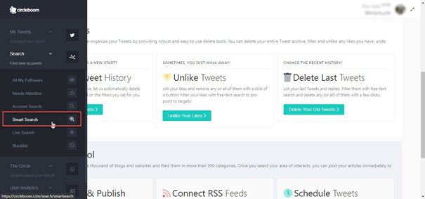 Circleboom Smart Search dashboard to find similar profiles over Twitter