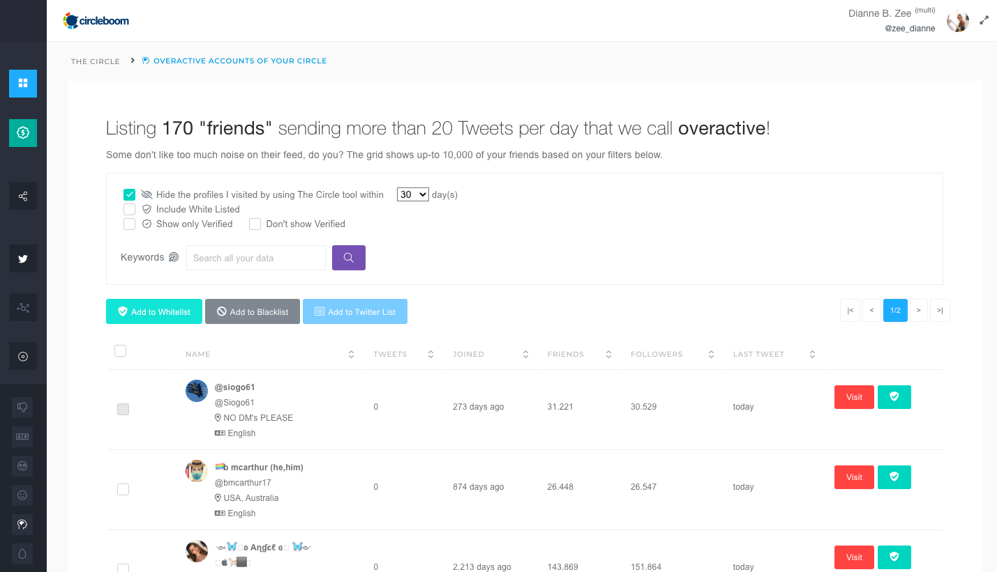 With Circleboom, you can monitor your followings regularly and clear the unwanted ones to have a better follower/following ratio for avoiding Twitter shadowban.