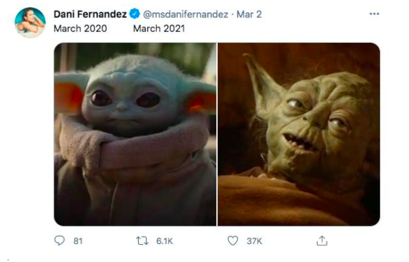 March 2020 vs. March 2021 comparison has made us laugh a lot with many creative Twitter reactions