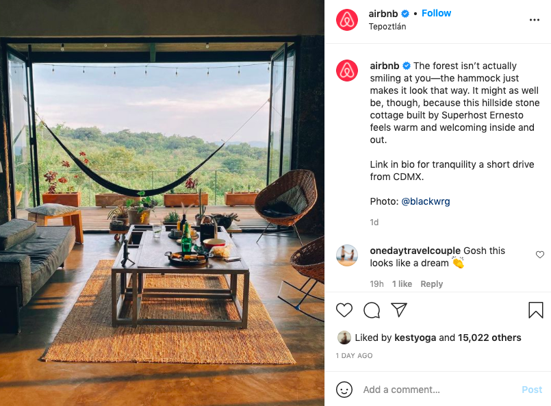 Airbnb genuinely uses storytelling in their social media content creation strategy that helps them to reflect their brand personality | Image: @Airbnb