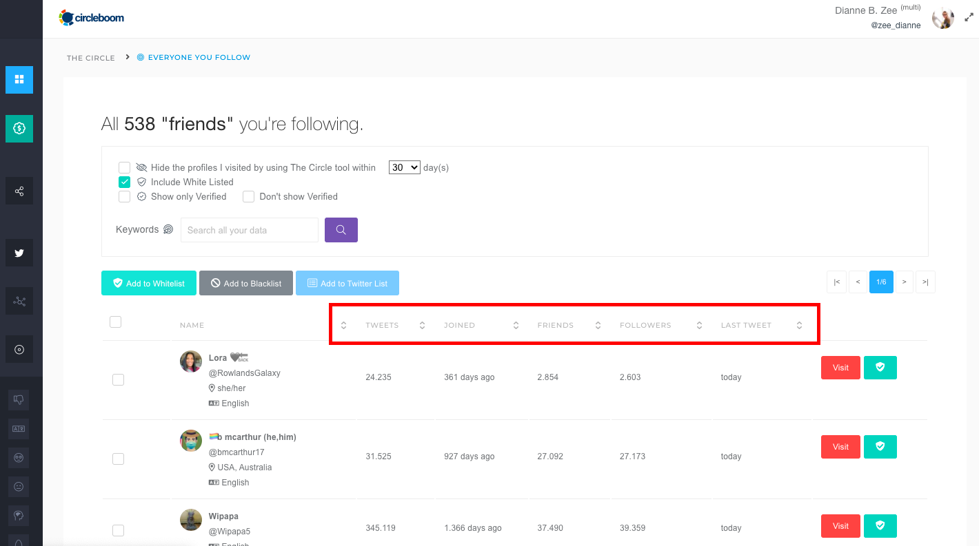 On Circleboom Twitter's intuitive dashboard, you can get list of followers on Twitter and monitor them using filtering and sorting options.