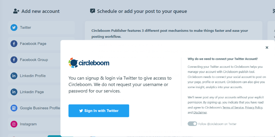 Circleboom Publish Log-in Screen
