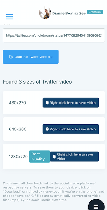 Twitter video downloader dashboard of Circleboom Publish