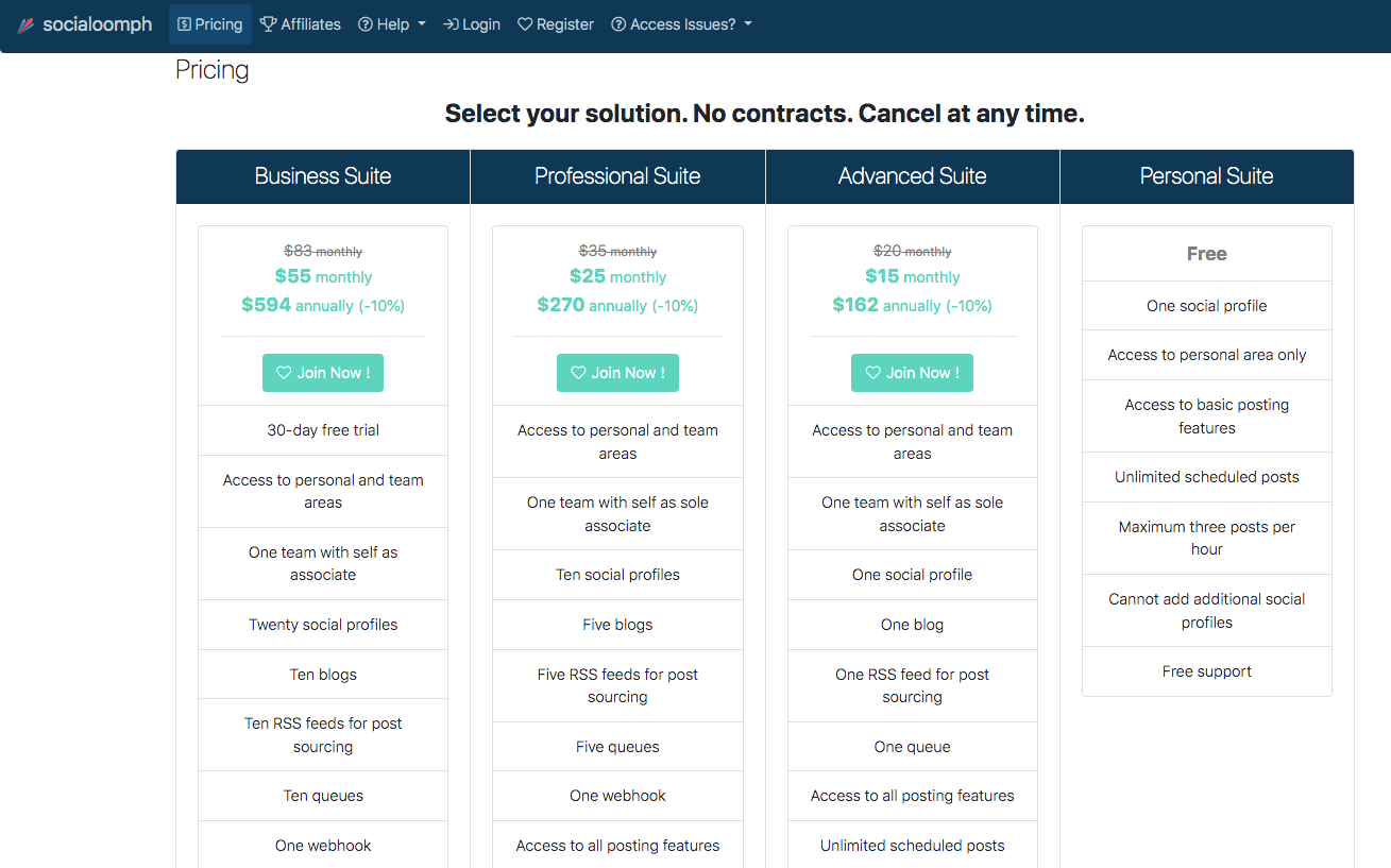 You can see the pricing table of Socialoomph.