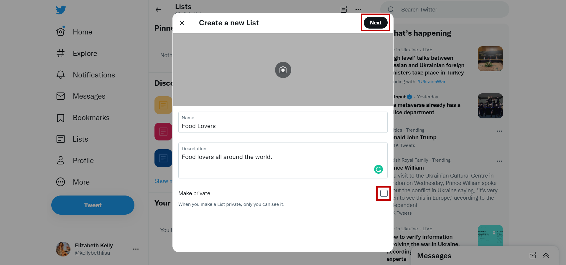 Create new Twitter lists or upload people to the existing ones.