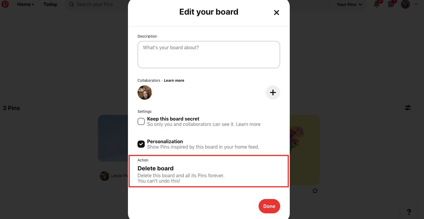 When you delete boards on Pinterest, you also delete all of their pins