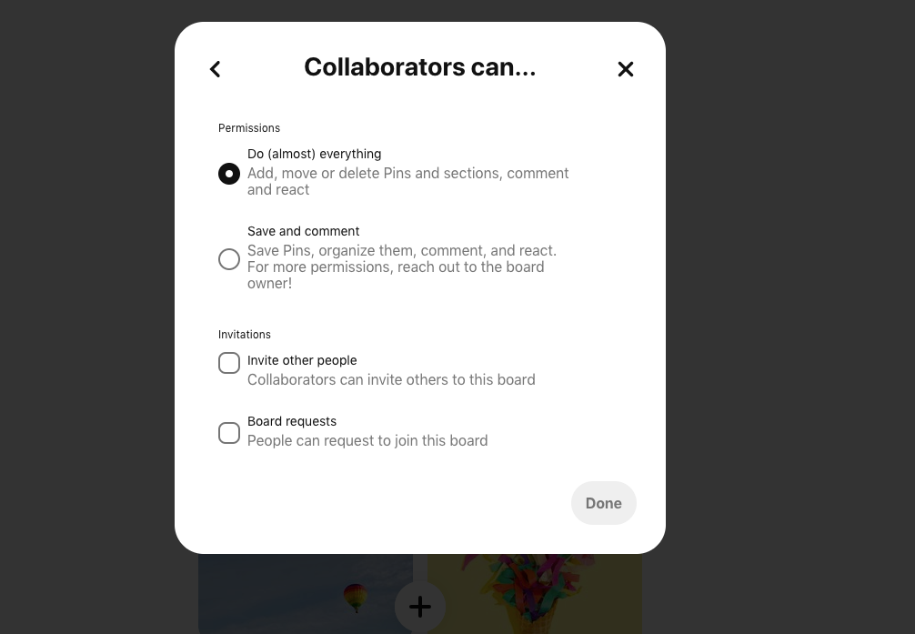 Pinterest boards with collaborators