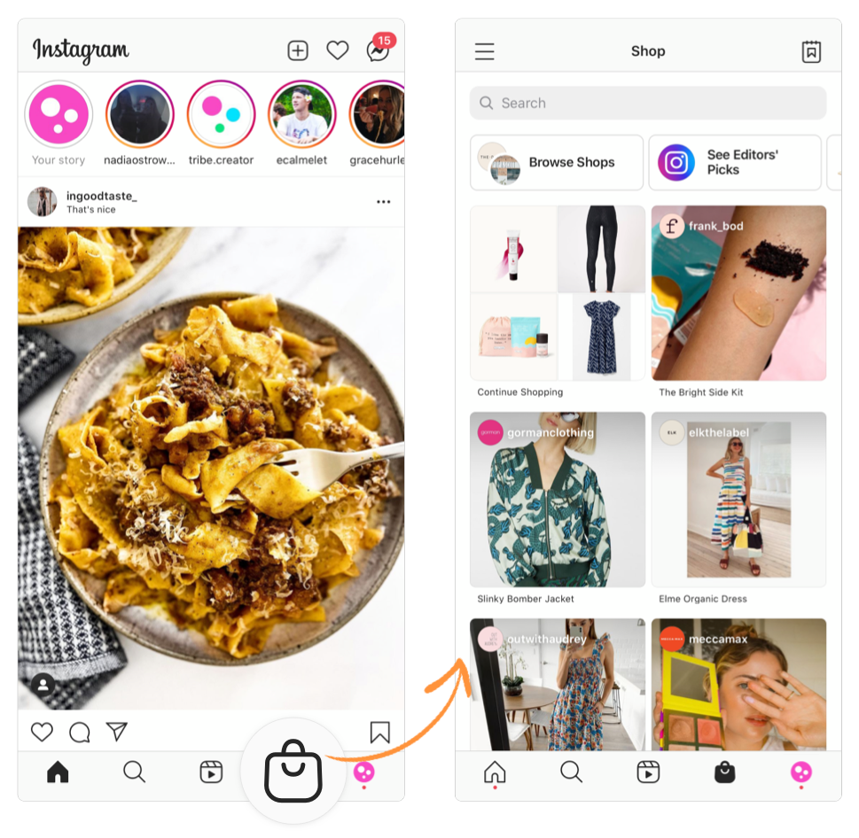 You can see the screen of shopping on Instagram.
