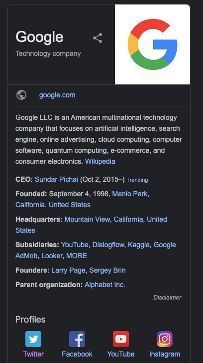 Google's Knowledge Graph uses verified Google Business Profile information.