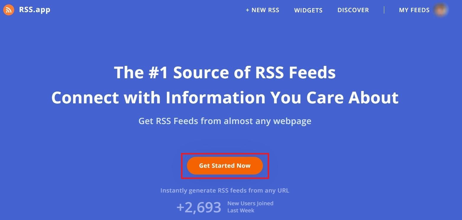 RSS.app page creates RSS feeds for your websites