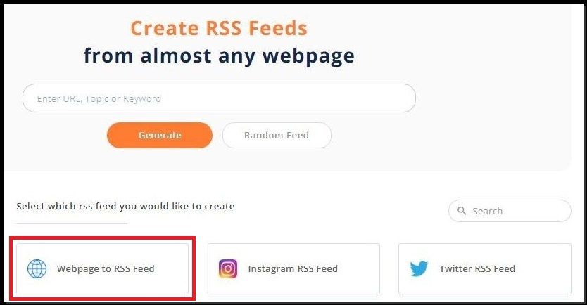 Webpage to RSS Feed section allow to create your website's RSS feed link