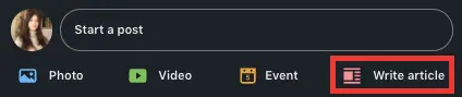 "Write article" on LinkedIn.
