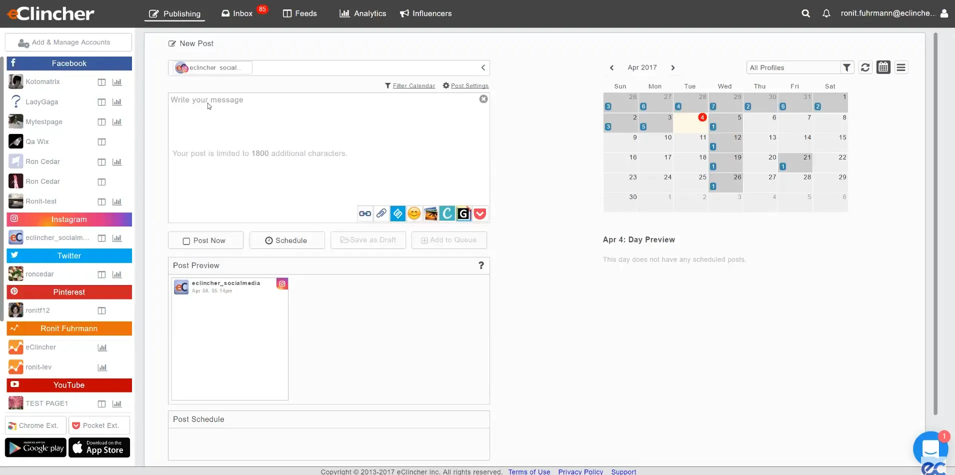  eClincher is a full-blown management tool that helps publish or schedule posts to Instagram