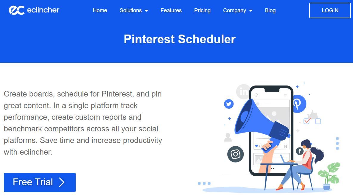 eClincher Pinterest tool helps create and schedule colorful pins for your account