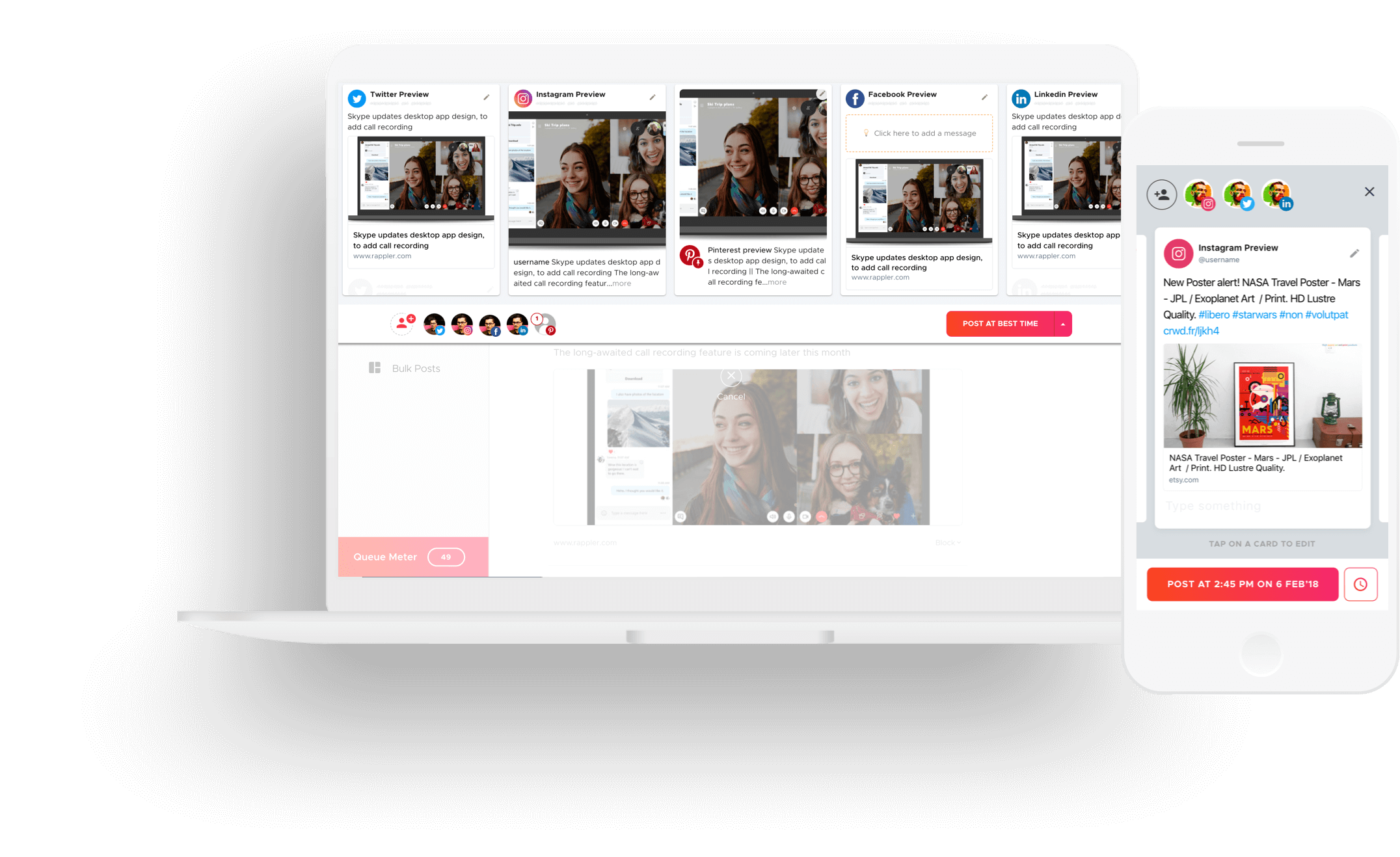 Crowdfire is a popular social media scheduling tool that helps plan posts in advance.