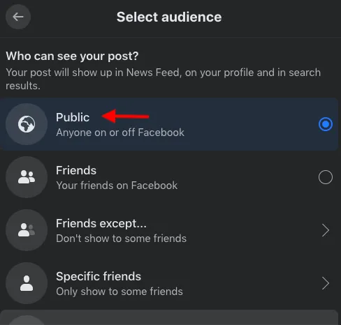 Choose the audience for your Facebook posts.
