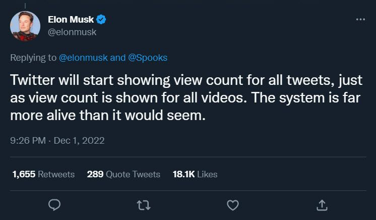 Elon Musk announcing View Count