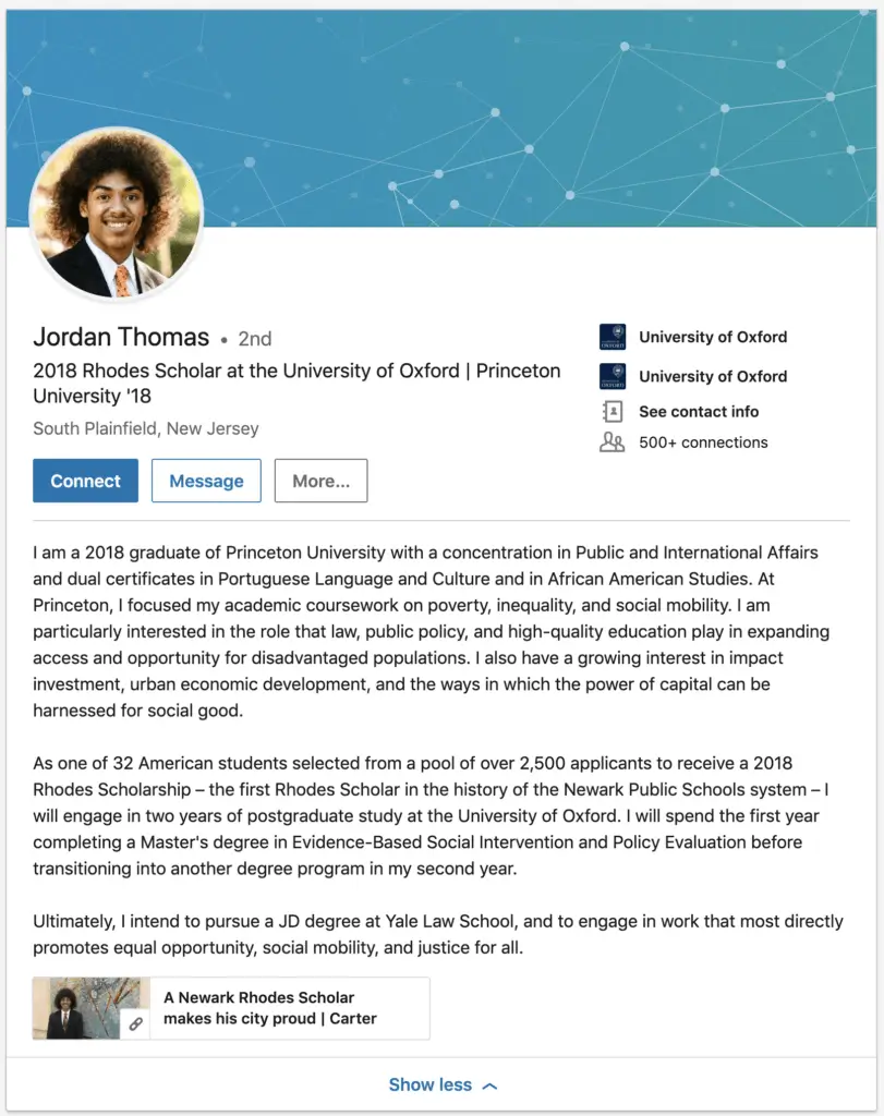 LinkedIn profile example