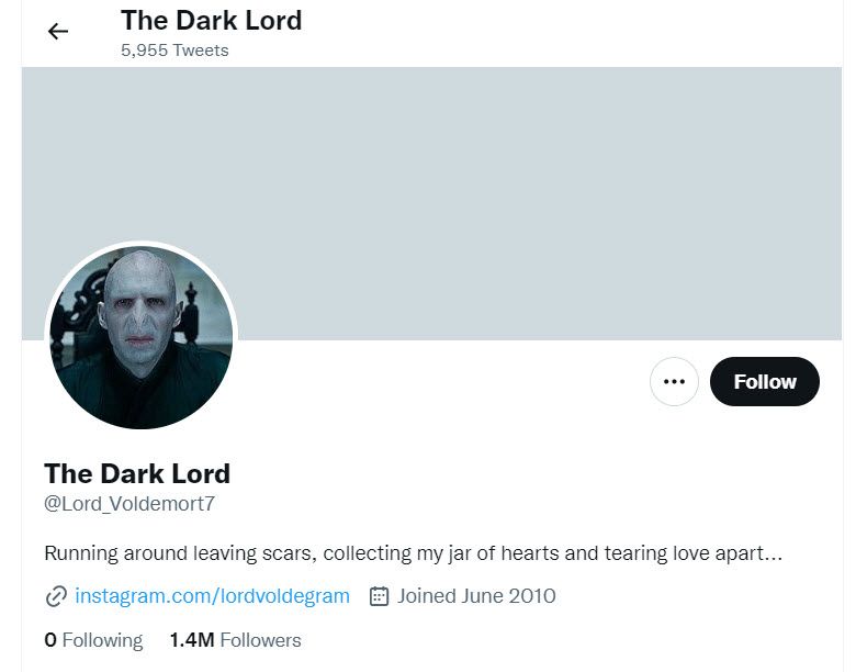 The Dark Lord's Twitter Profile