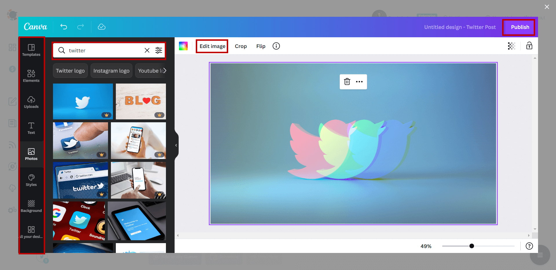 Design Twitter images on Circleboom Publish's Canva built-in extension.