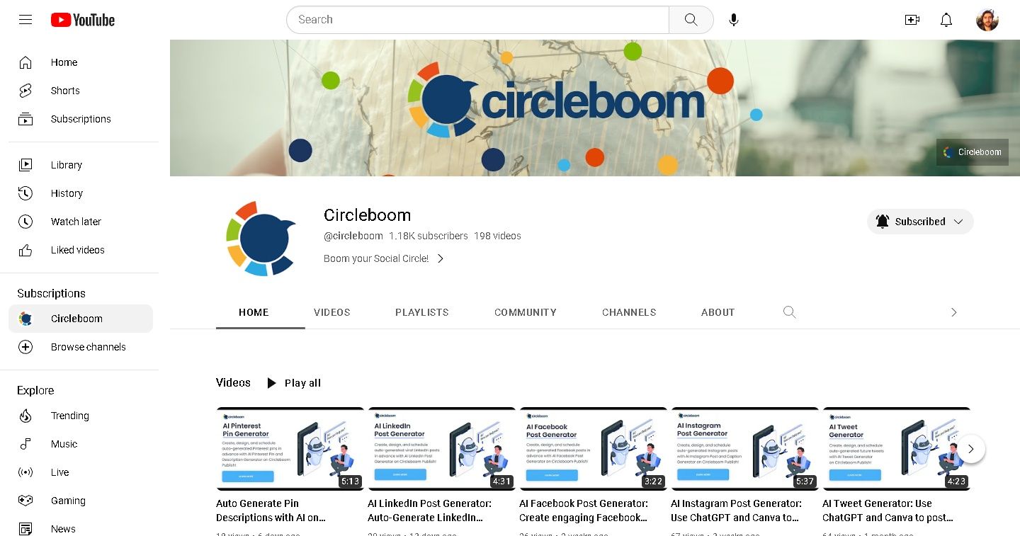 Circleboom Youtube home page