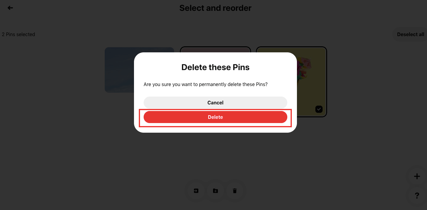 Delete multiple pins fast
