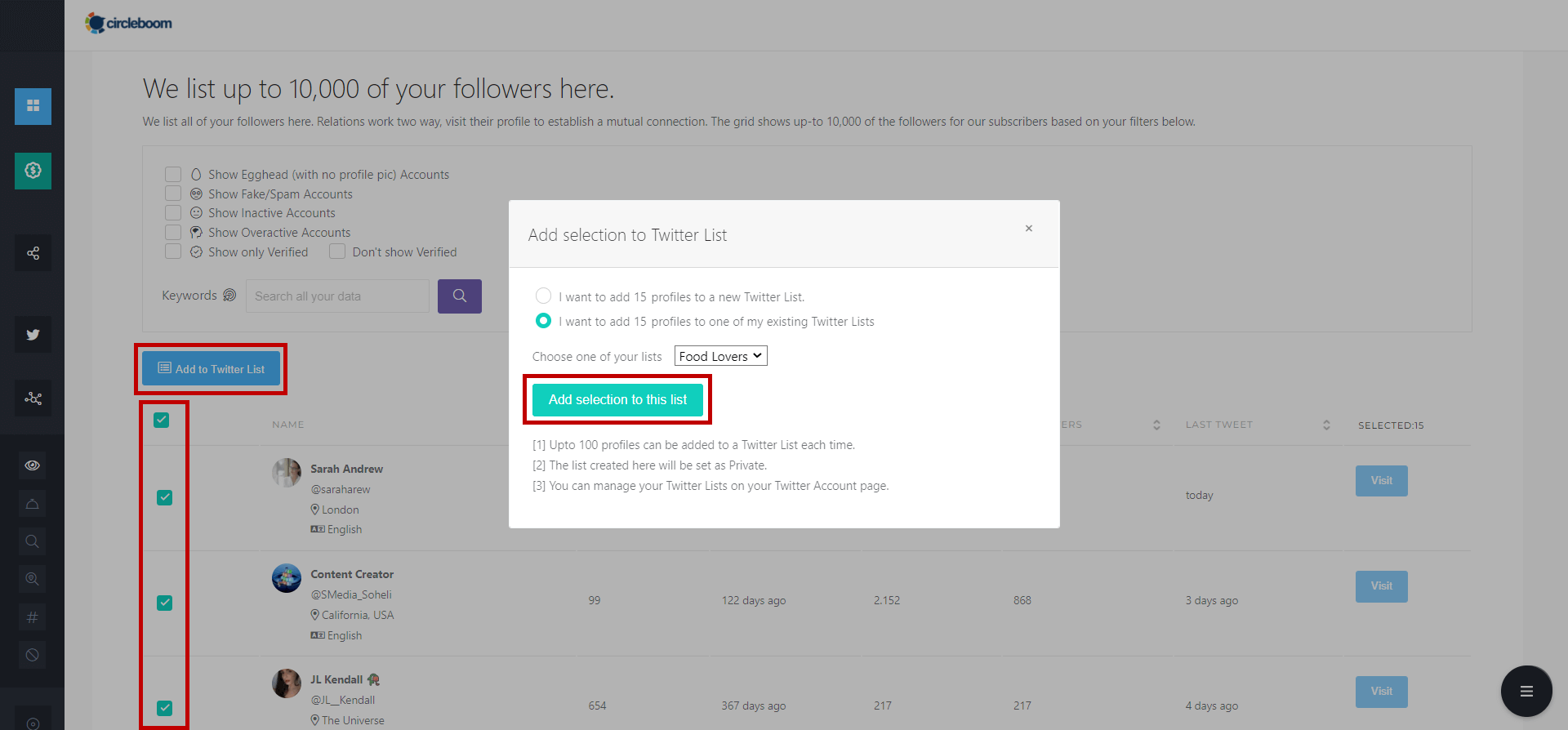Add people to Twitter lists in bulk.