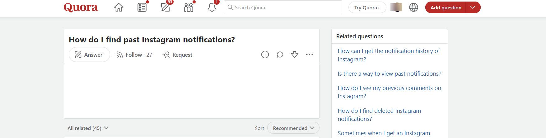 How do I find past Instagram notifications? This is a question on Quora.