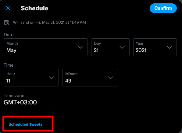 Check the scheduled tweets.