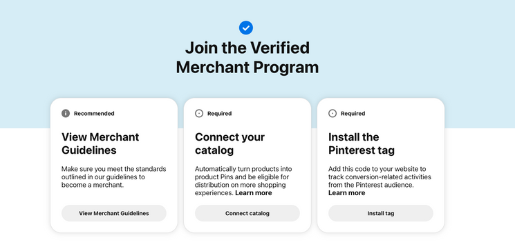Verified merchant program enrollment page