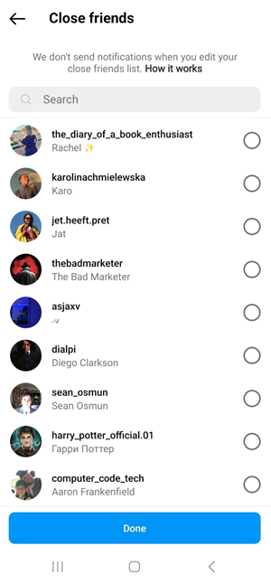Instagram Share List