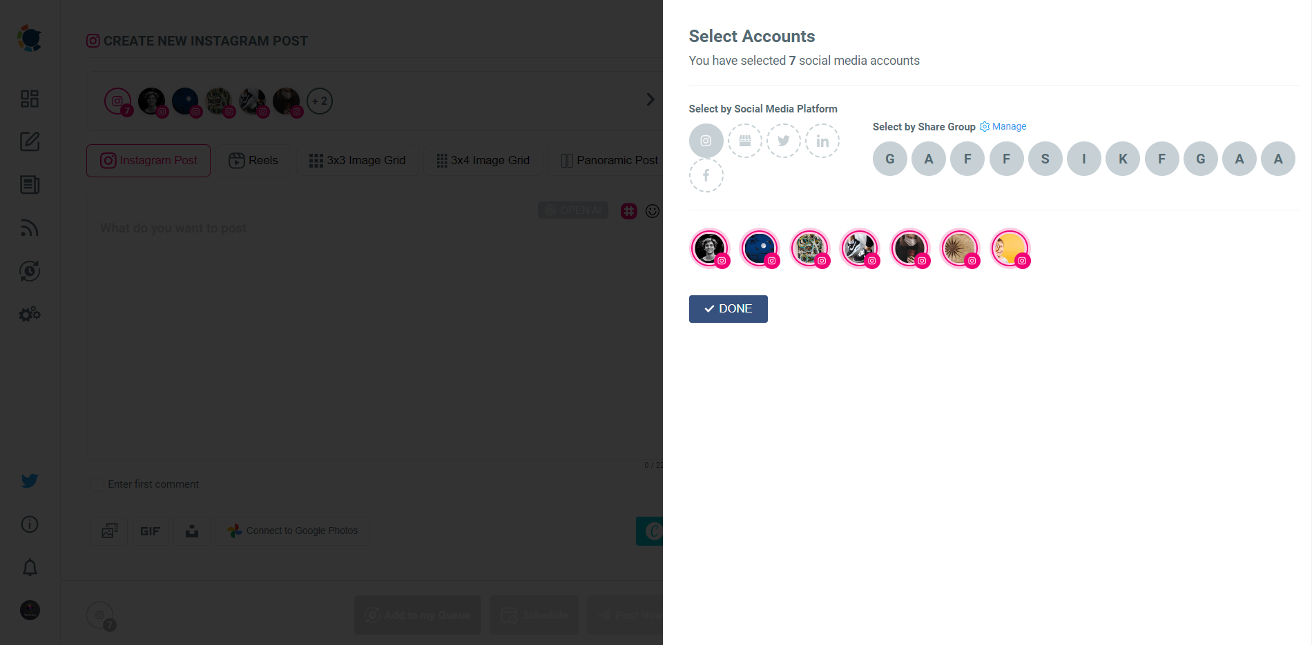 You can select multiple Instagram accounts on Circleboom