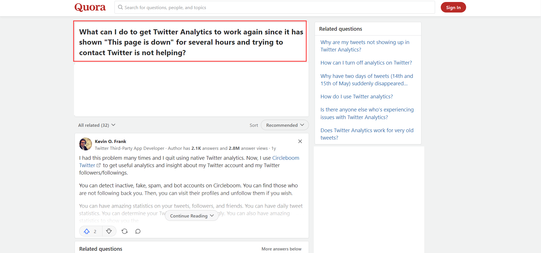 Quora - Twitter Analytics is not working
