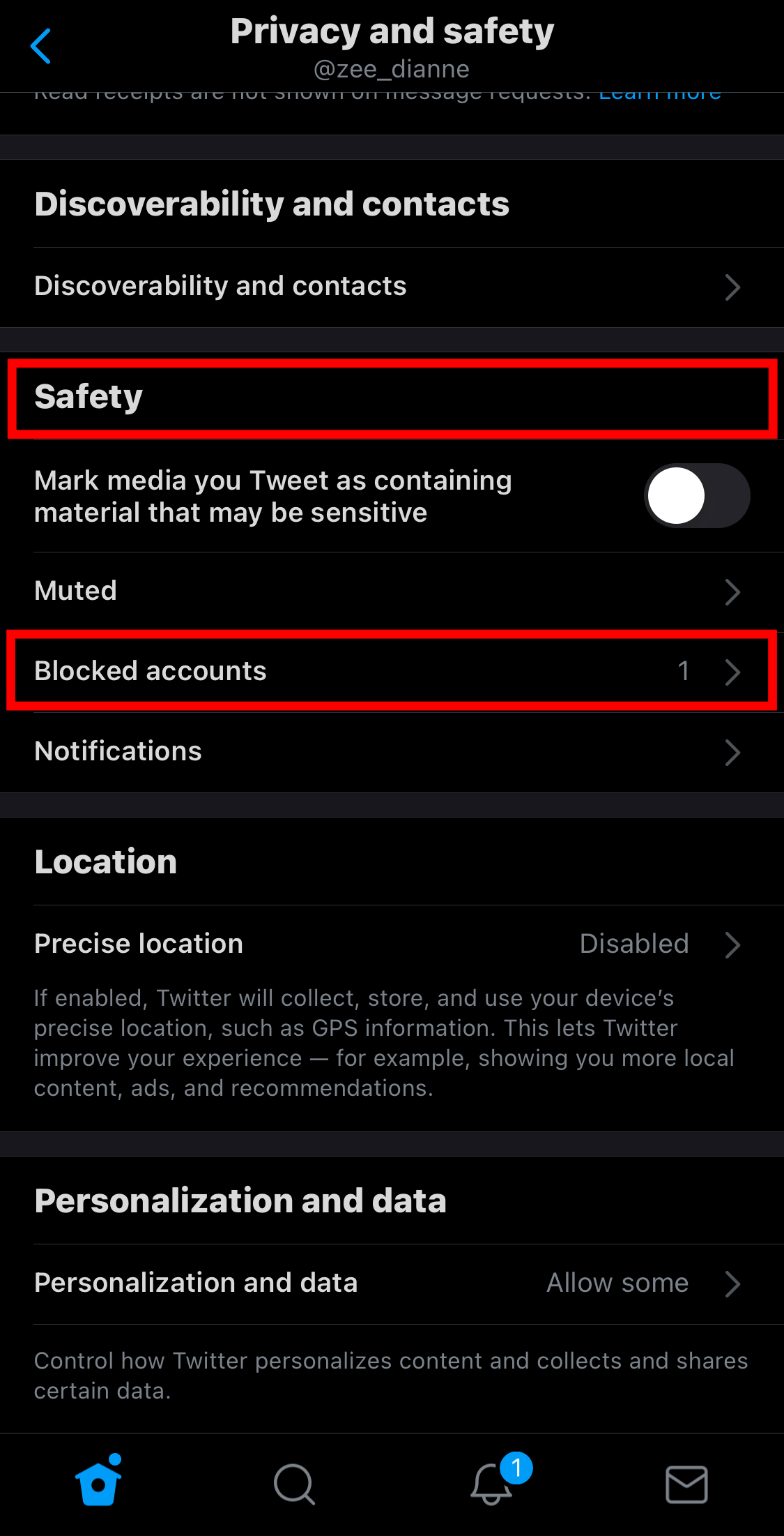 Safety > Blocked Accounts