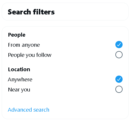 Twitter's search filter allows users to search for nearby tweets.