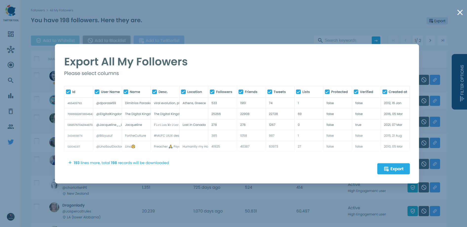 Data to export with your followers on Twitter