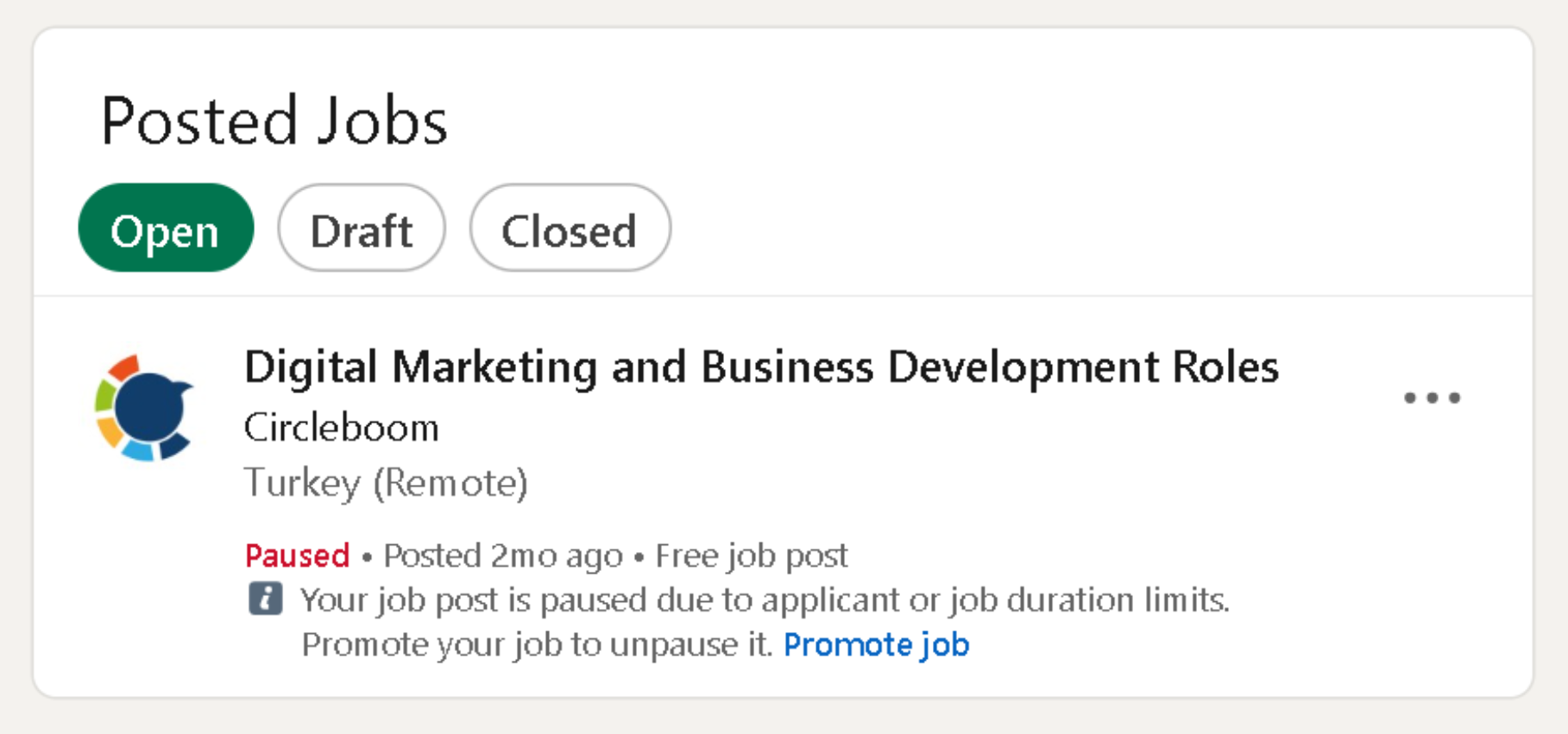 After going over LinkedIn free job post limit, the platform asks you to go with LinkedIn promoted jobs.