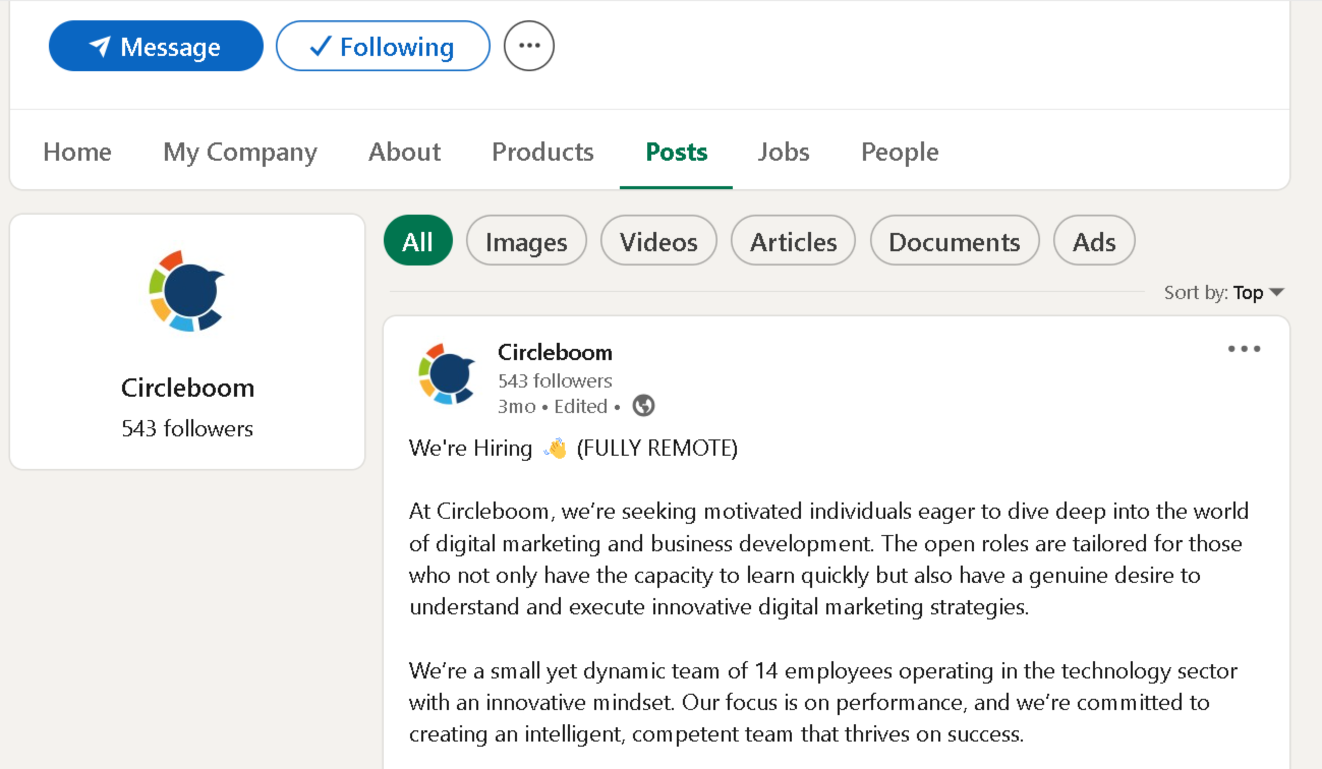 You can create a LinkedIn job post as plain text, like any other single post.