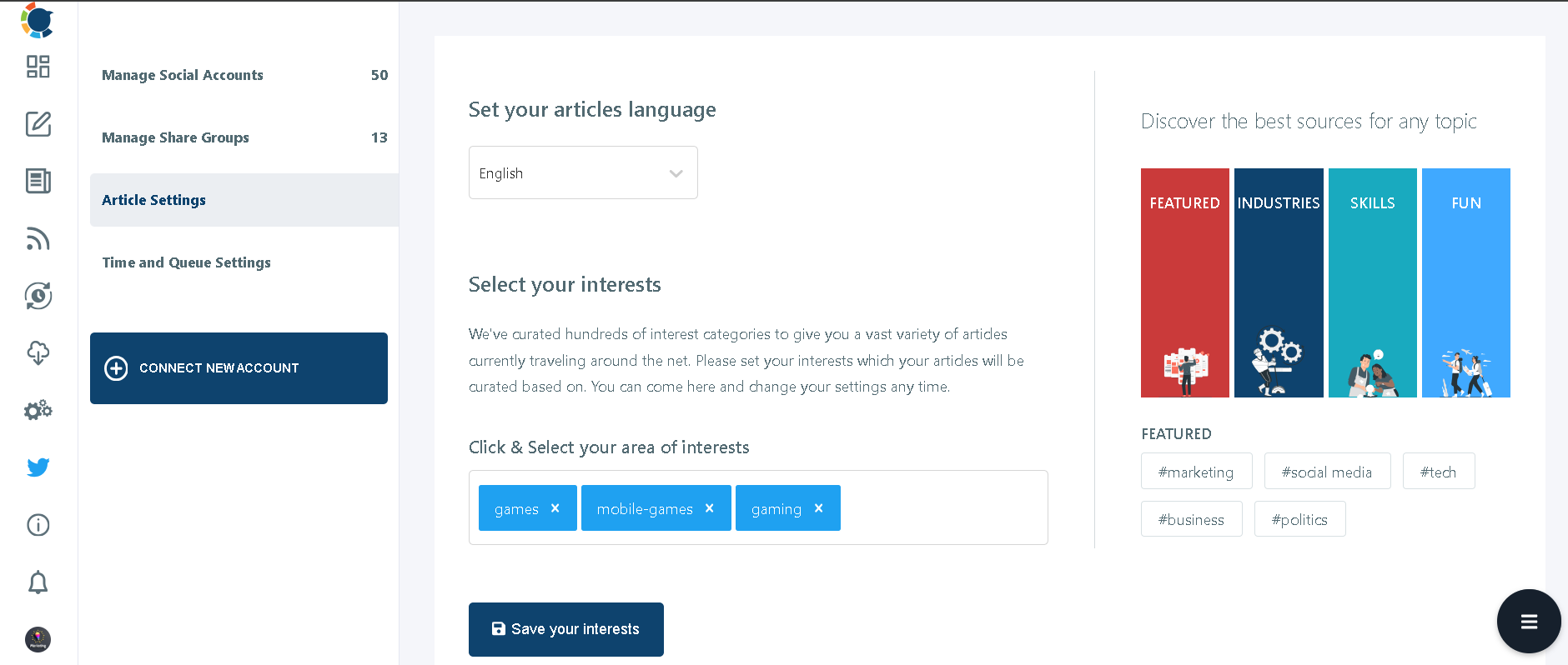 Curate articles of your interest with Circleboom Publish.